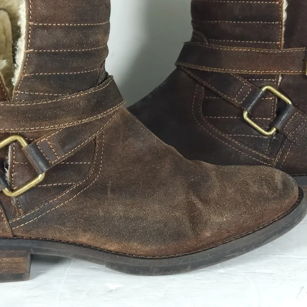 Fabianelli Women's US9-9,5 EU40 Brown Suede Fleece Lined Ankle Booties Italy